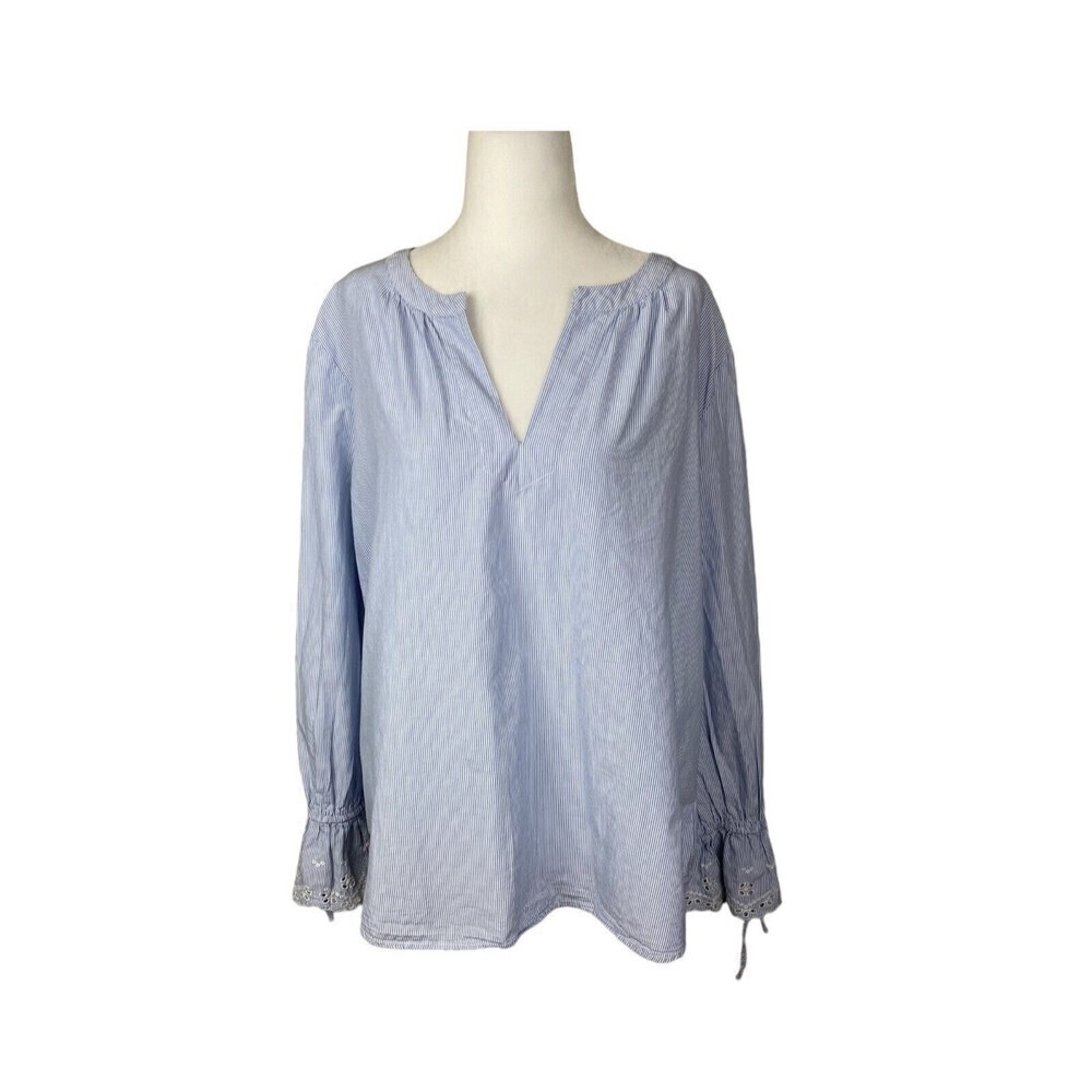 Loft Blouse Womens Extra Large XL Blue White Striped Top Ladies Casual Formal